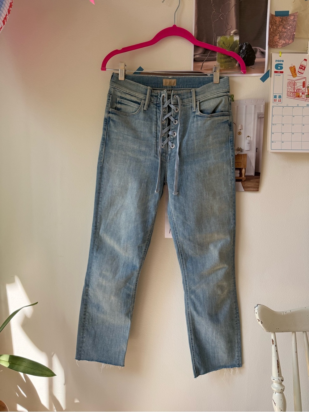 MOTHER JEANS Light Blue Lace-Up Front Jeans